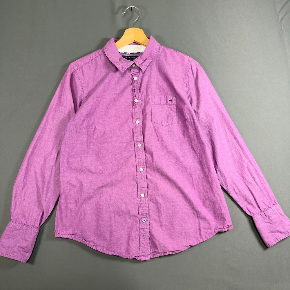 Tommy Hilfiger Oxford Button Up Shirt Womens Large Purple Cotton Long Sleeve